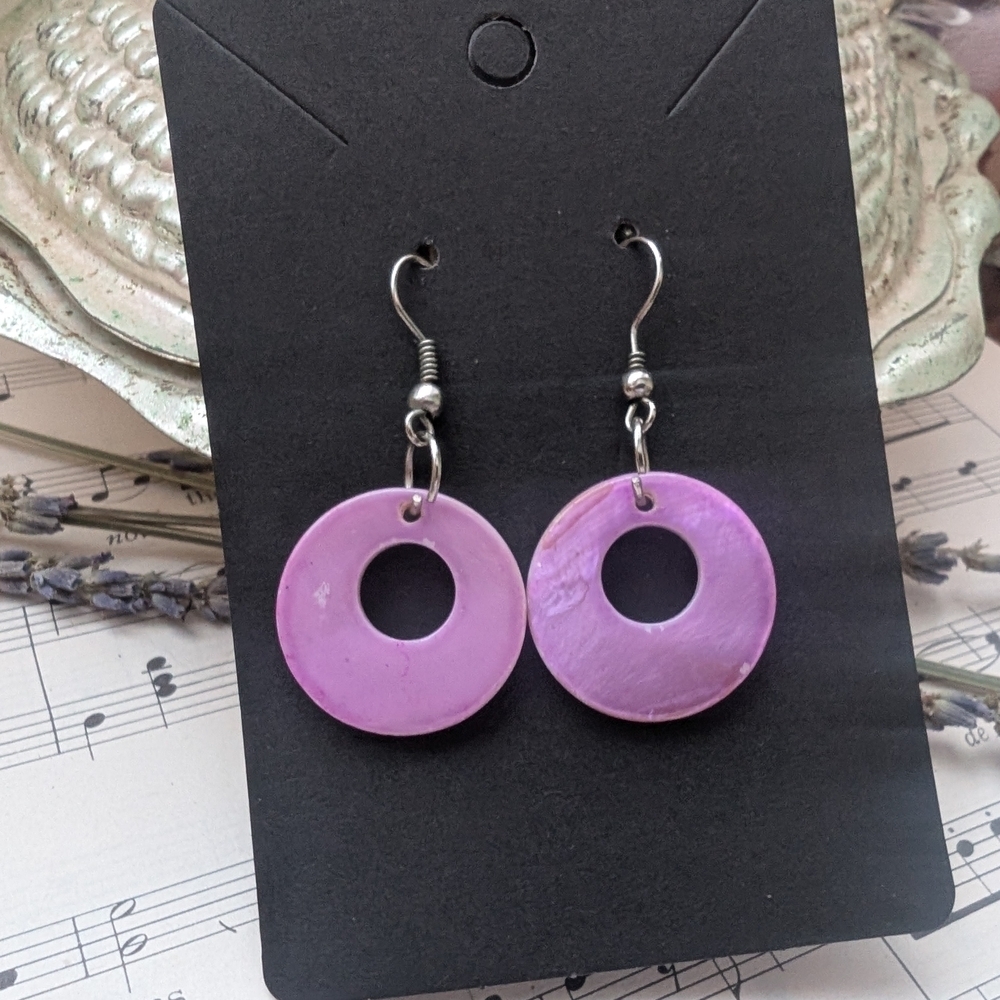 Purple Circle Drop Earrings